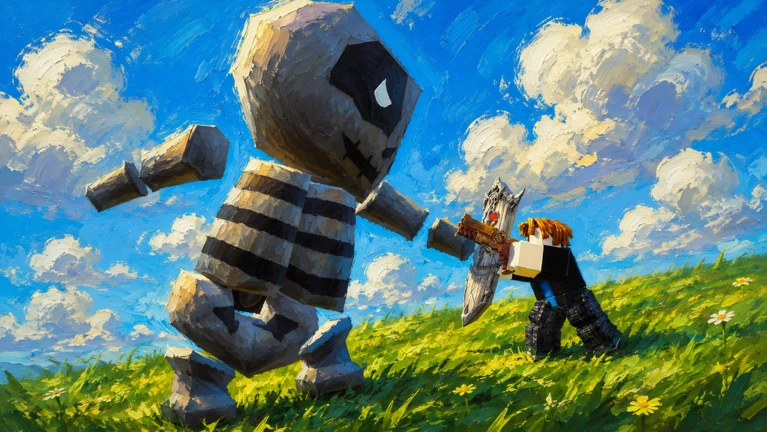 Last Wave: a player facing a giant skeleton